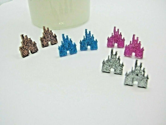 Set of 3 pairs Castle Glitter Earrings - Blue, Pink, Bronze - SILVER SOLD OUT