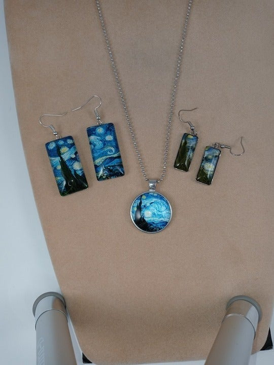 Necklace and Large earrings set Van Gogh's "Starry Night" Jewelry