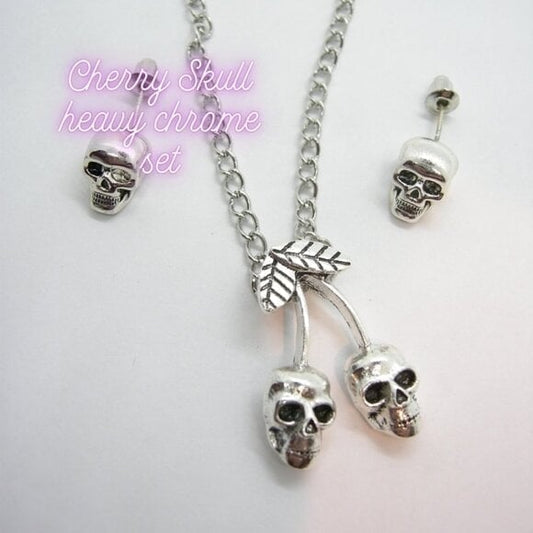 Skull cherries necklace and earrings set