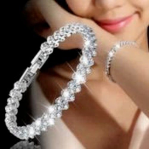 CZ and chrome heart tennis bracelet timeless style classic valentine's day gift