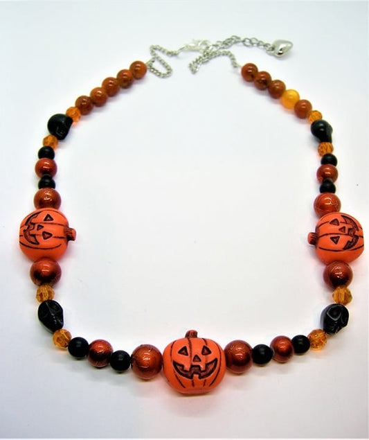 Orange and black pumpkin necklace
