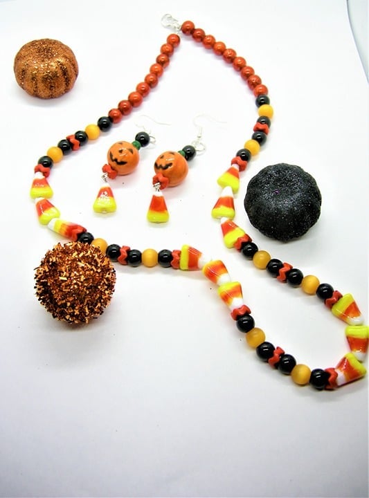 Lampwork candy corn NECKLACE and earrings set