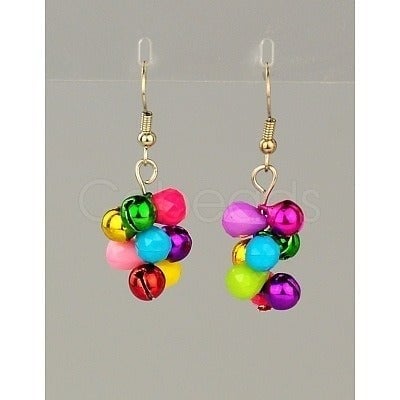 Jingle Bell Cluster Earrings - rainbow colors, really jingle, lightweight!