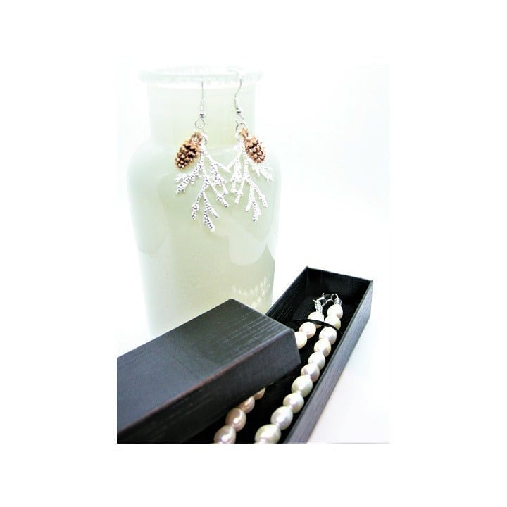 Handcrafted Freshwater Pearl Necklace with Woodland Pinecone Earrings