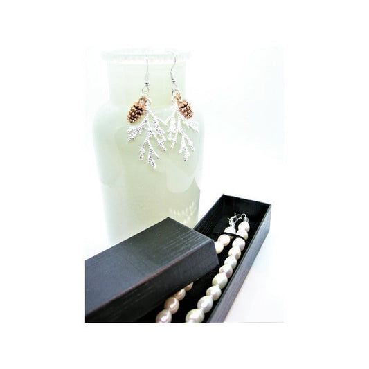 Handcrafted Freshwater Pearl Necklace with Woodland Pinecone Earrings