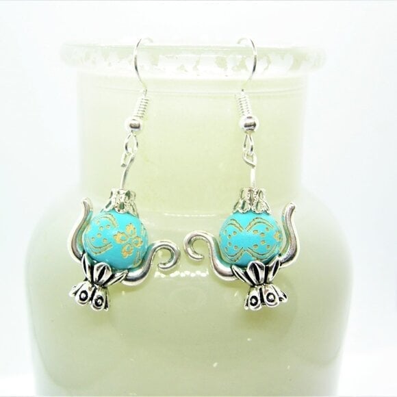 Handcrafted Teapot Earrings Tiffany blue