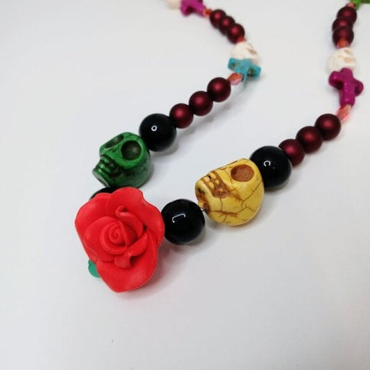 Day of the Dead statement rose necklace