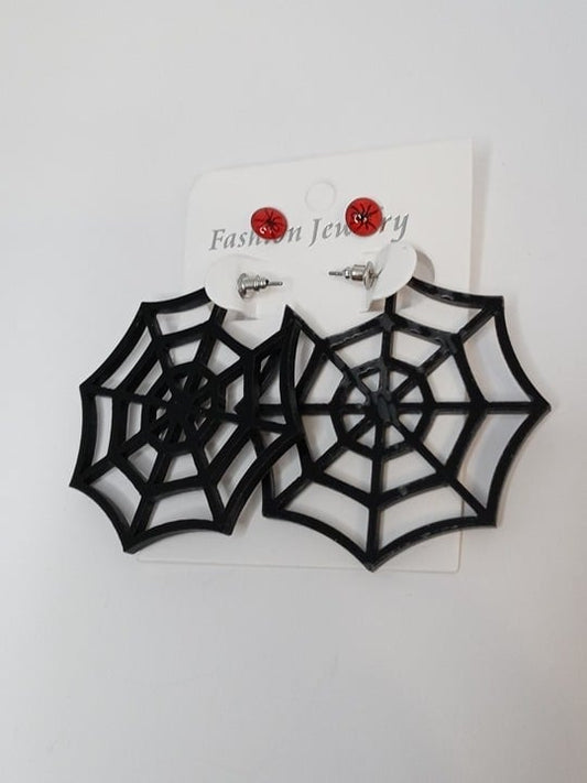Acrylic spiderweb earrings with red spider studs set