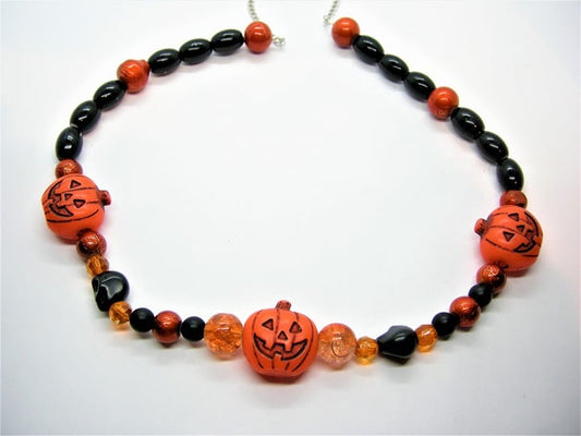 Pumpkin orange and black Halloween necklace