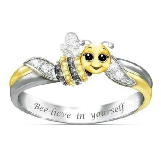 "Bee-lieve in Yourself" Inspirational Bee Ring - LARGE bee