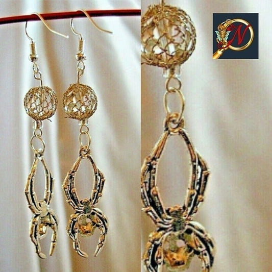 Earrings handcrafted silver spider orbweavers
