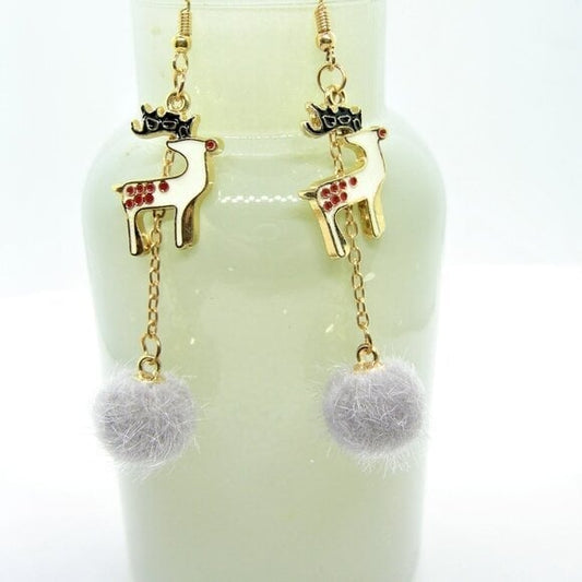 Multicolor Christmas Reindeer Pom Pom Earrings