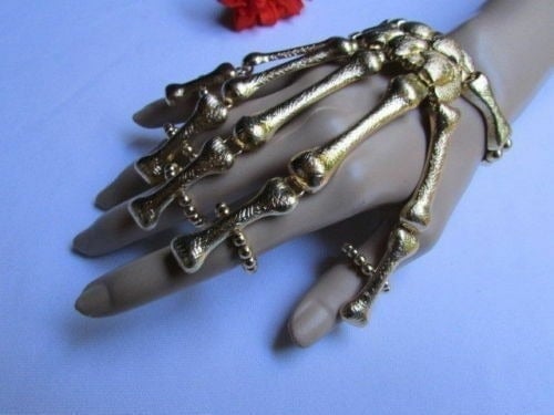 Gold skeleton hand bracelet stretch knuckles