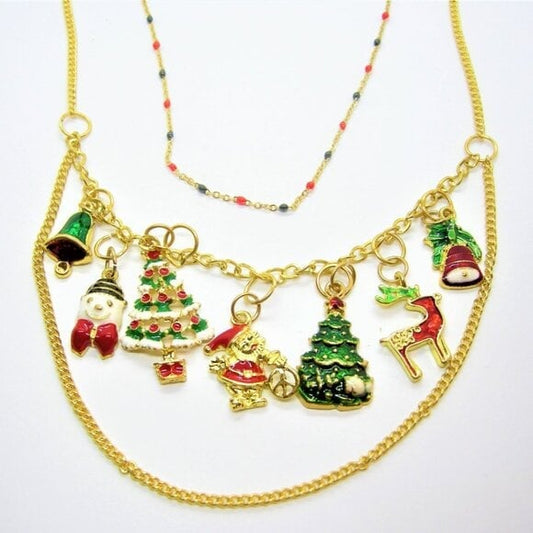 Festive Christmas Necklace & Earring Set – Gold-Plated Charm Design