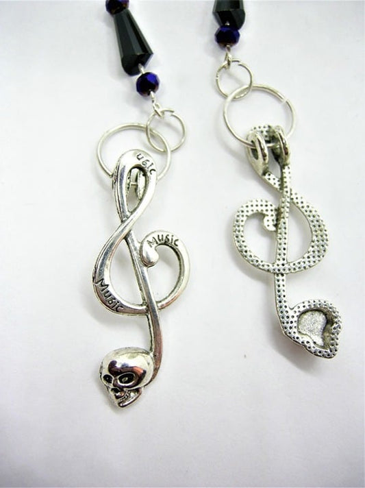 Goth G clef dangle earrings with black crystals