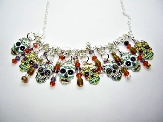 Silver skull long sweater necklace