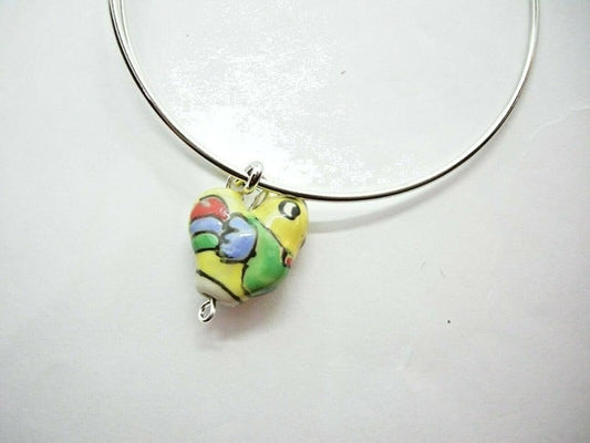 Colorful Ceramic Heart-Shaped Chicken Charm Bangle