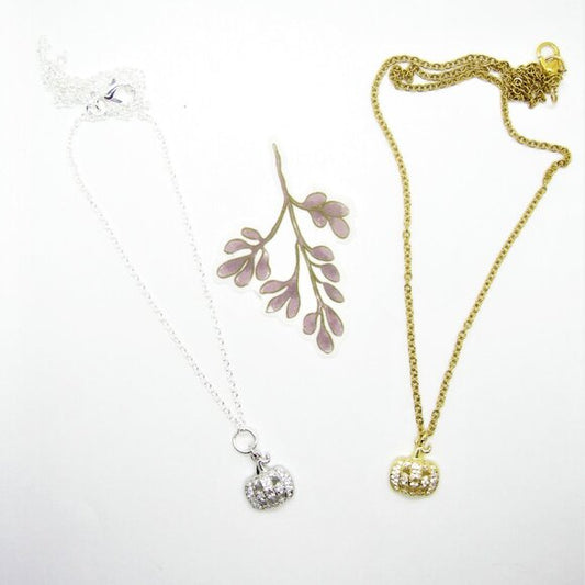 Pumpkin micropave necklace - gold or silver