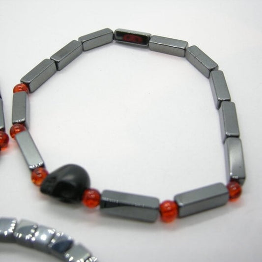 Lot of 12 hematite and lava stone pumpkin stretch bracelets