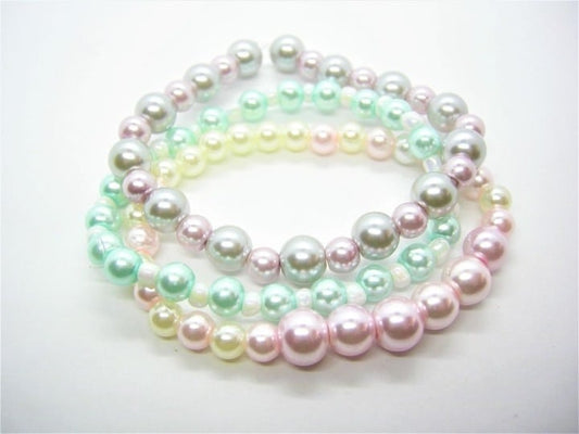 Colorful Pastel Faux Pearl Triple Bracelet Set – 7.5" Stretch Bracelets