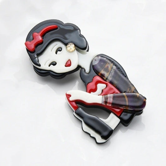 Lady wine bottle snow white brooch acrylic pin