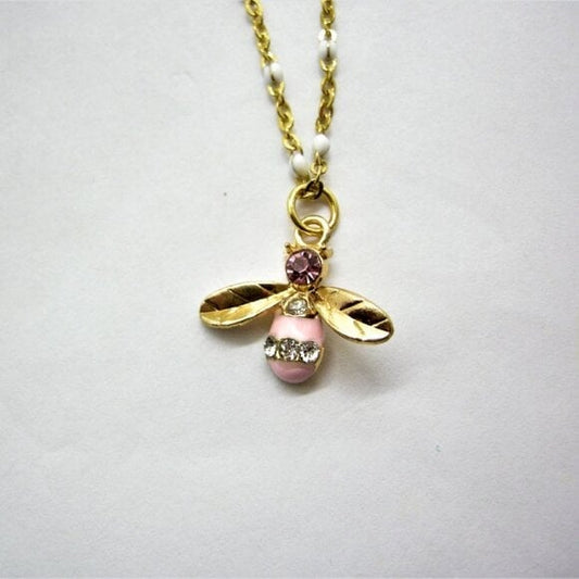 Adorable Bee Pendant Necklace – Gold & Pink Accents