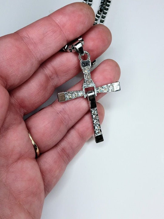 Kinetic silver and cz cross necklace