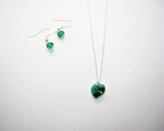 Swarovski Emerald Green Heart Necklace and Earrings set