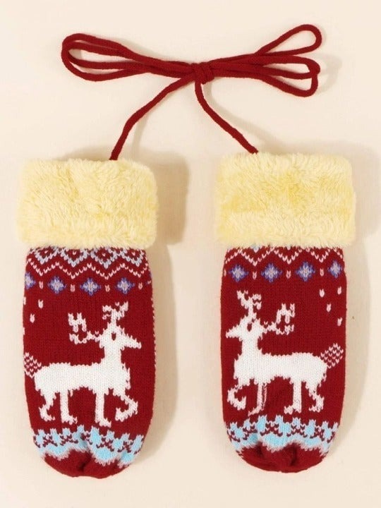 Snow Globe Necklace and Reindeer Christmas Mittens