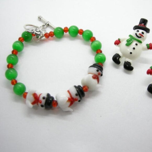 Snowman Bracelet & Earring Jewelry Set – Festive Holiday Design