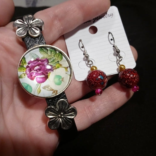 Handcrafted bracelet and bead earrings set